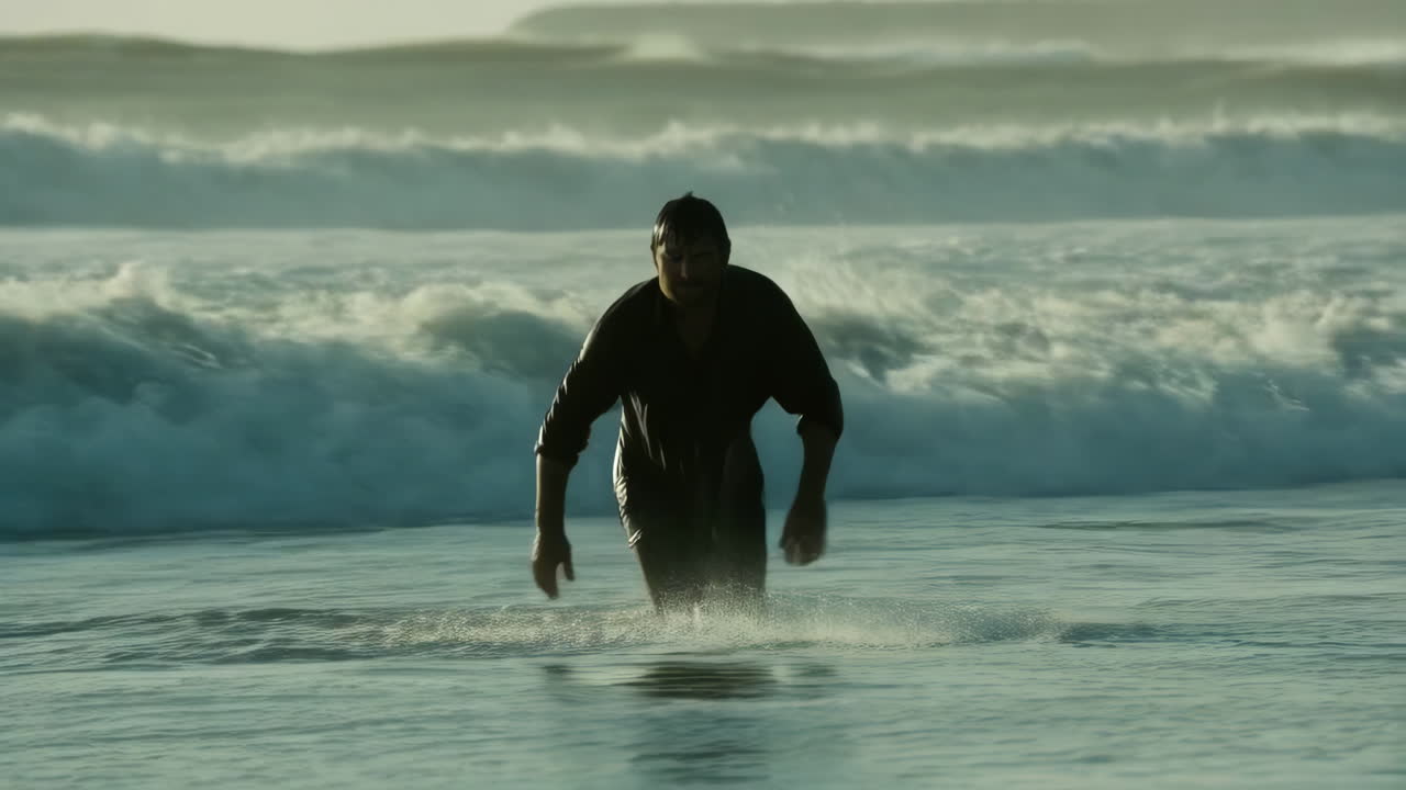 Man walking in the ocean