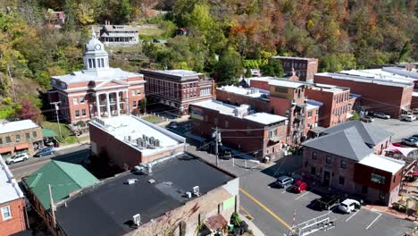 aerial-slow-push-into-Marshall-NC,-North-Carolina