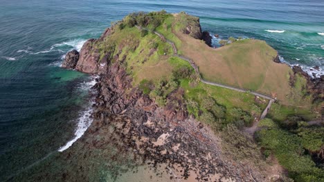 norries headland with boardwalk in cabarita beach, nsw, australia - drone shot