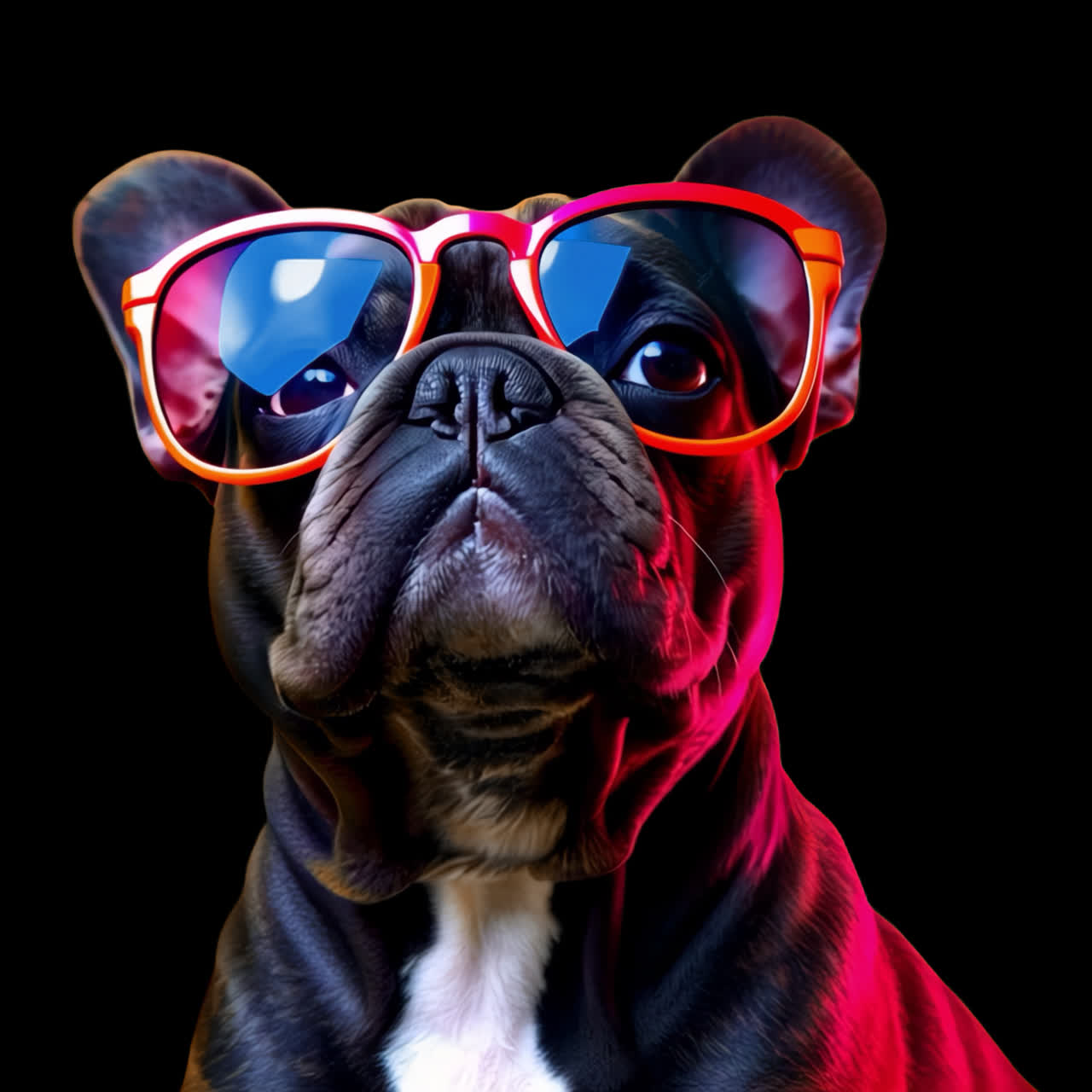 Stilfuld bulldog med solbriller animation som isoleret aktiv, transparent 4K-video, alfakanal