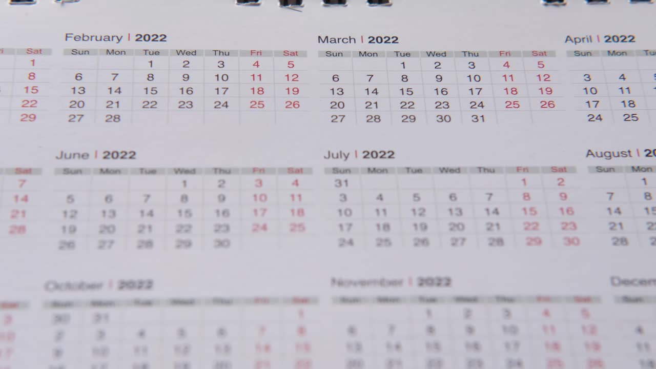 páginas del calendario para 2022