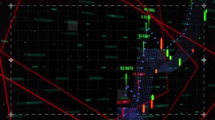 Animation of financial data processing over black background