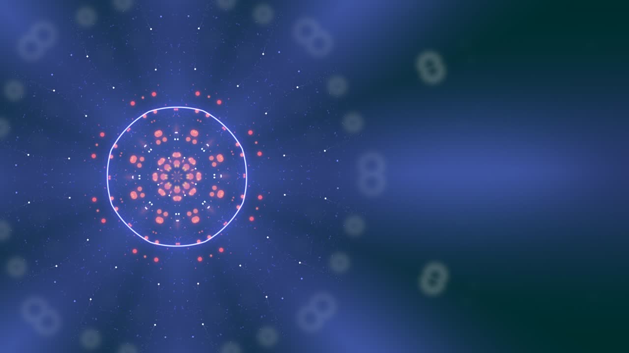 Beautiful gold and blue bokeh kaleidoscopic sequence in loopable motion from the center.