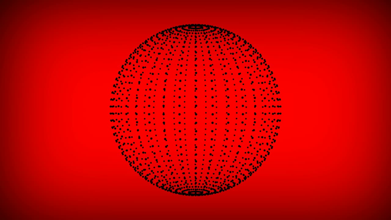 Black sphere rotating on red background. 3d. Seamless loop