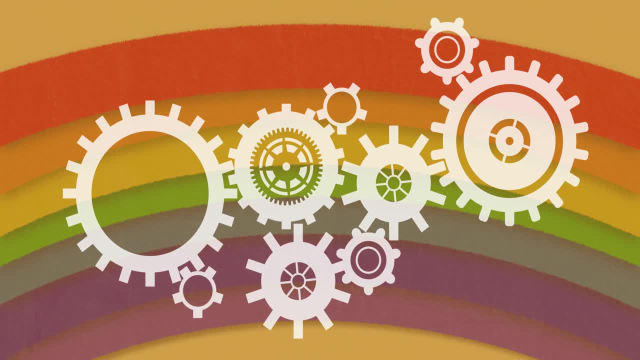 animación de engranajes girando sobre el patrón moviéndose en bucle sin costuras en fondo naranja