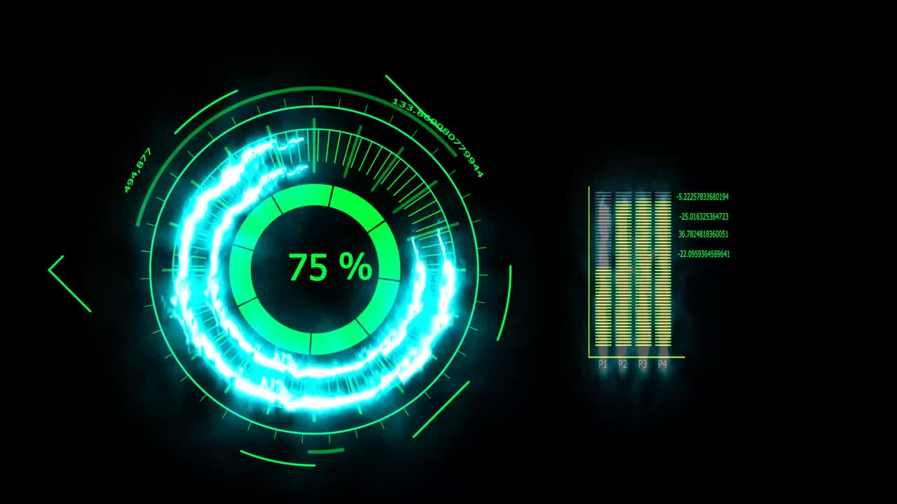 medidor de potencia digital energía azul y barra de gráfico y aumento numérico por tiempo