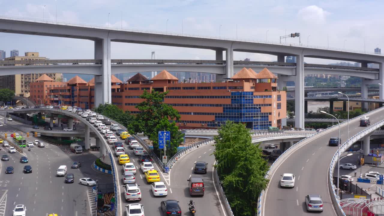 Traffic jam at one of the multiples roads of Chongqing chinese city