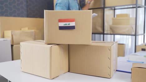 iraq flag on logistic cargo package.