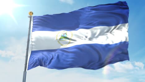 4k 3d illustration of the waving flag on a pole of country nicaragua