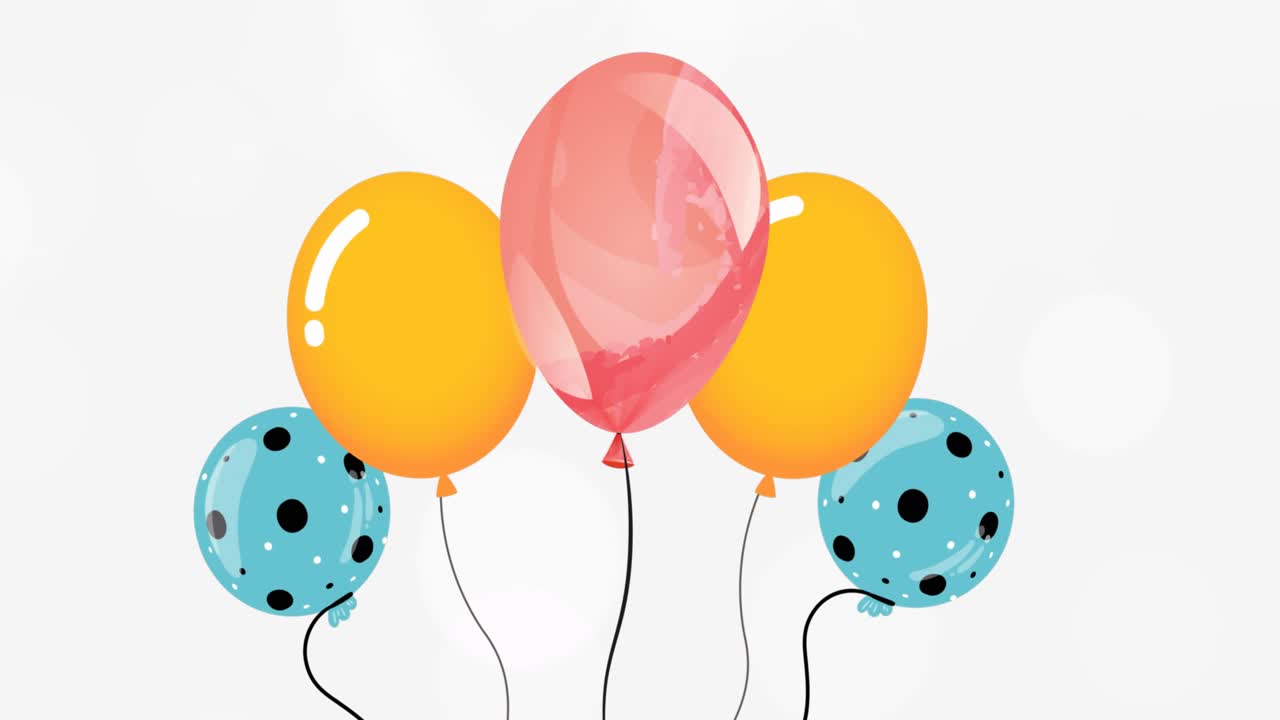 Animazione di palloncini multicolori su sfondo bianco.