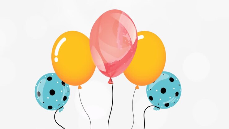 Animazione di palloncini multicolori su sfondo bianco.