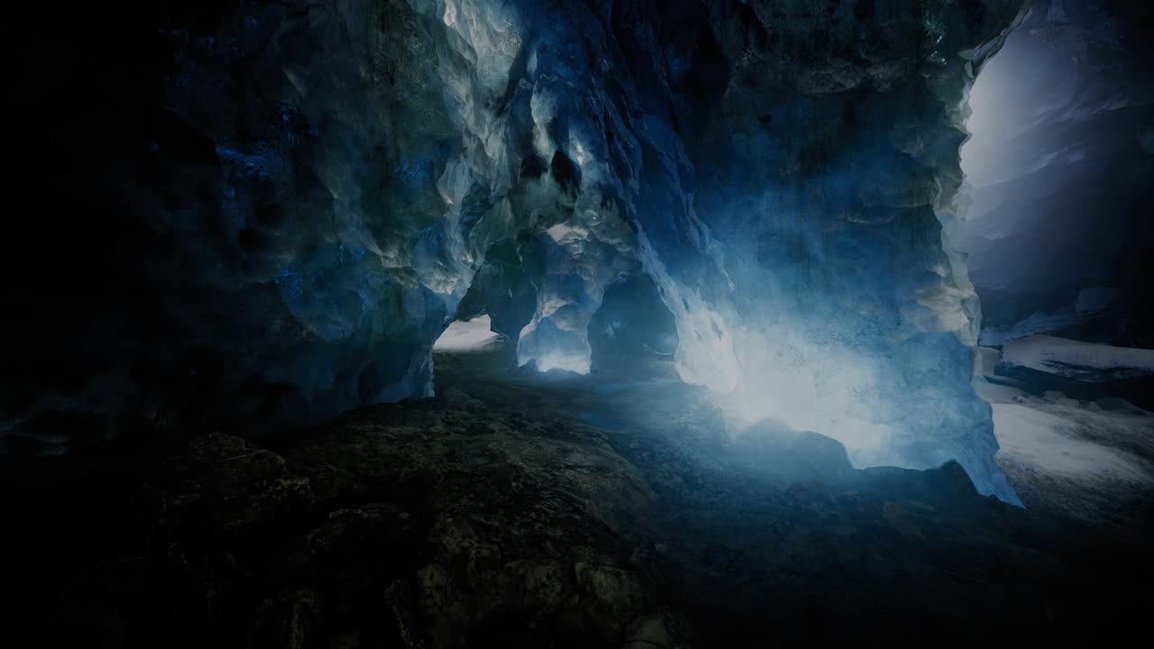 Exploring the enchanting blue caves of iceland during a serene winter day