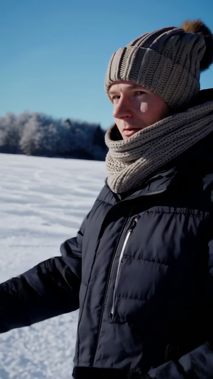 Person standing on frozen lake in winter