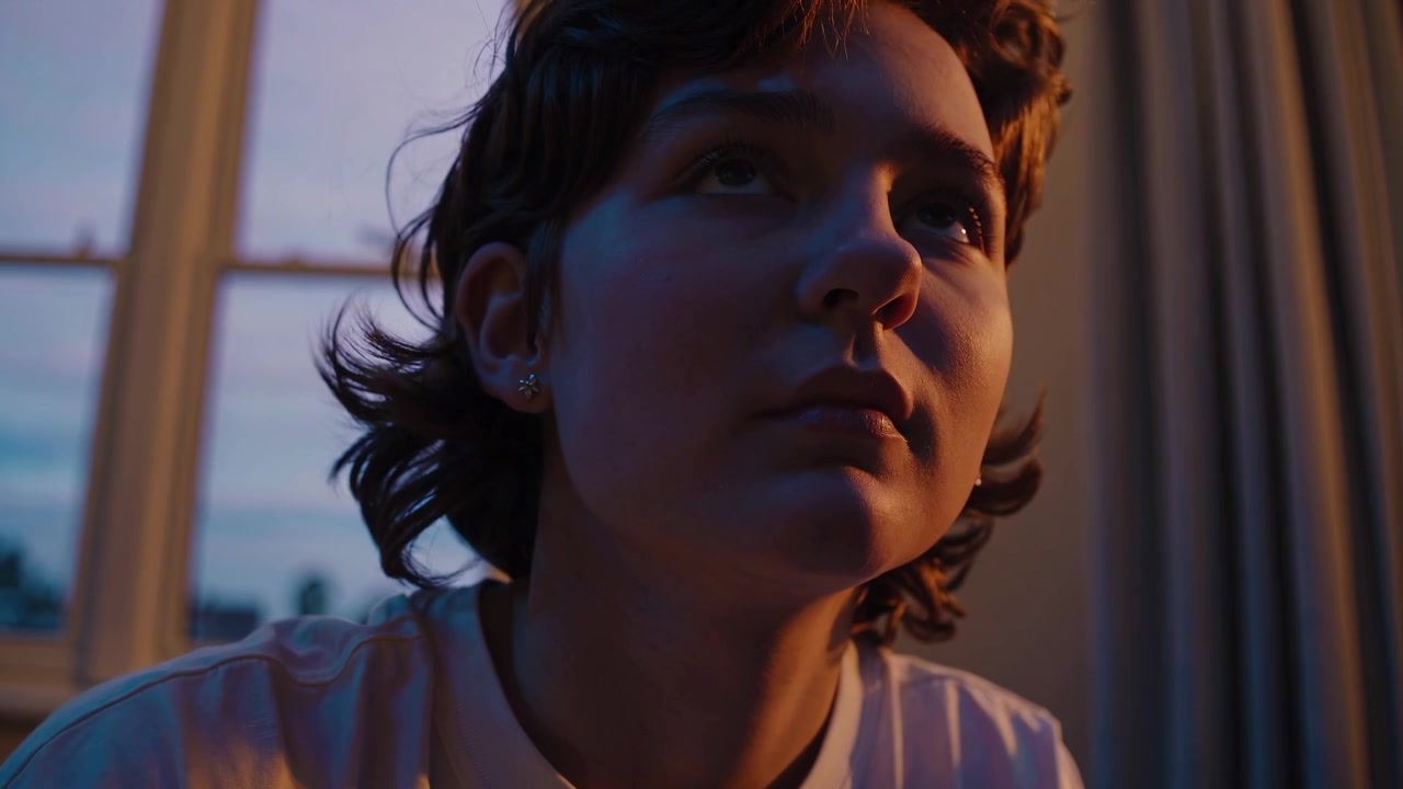 Young Woman Drawing in Her Bedroom at Sunset