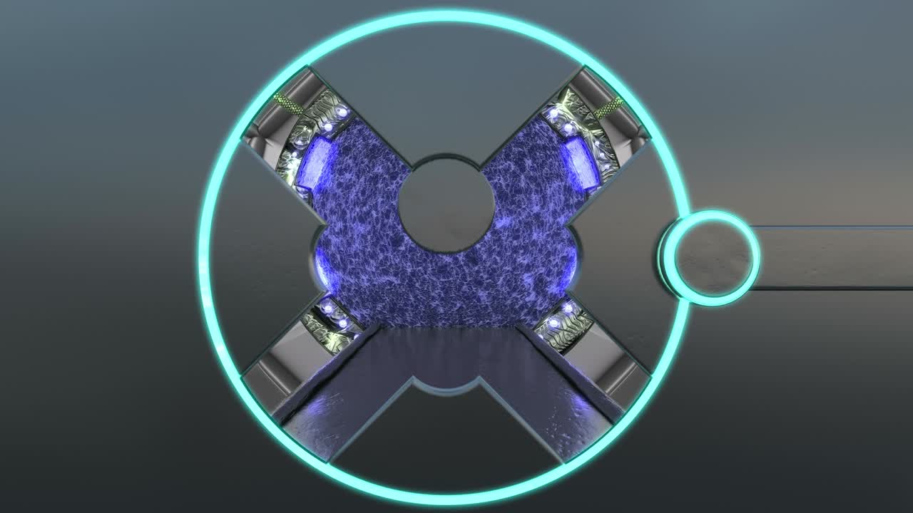 네온 조명을 가진 금속 치는 우주선 풍경 장면에 대한 파노라마 뷰를 열고, 포털과 함께 공상 과학 복도의 3d 추상적인 배경, 기술 타이틀에 대한 미래 기술 추상적인 vj.