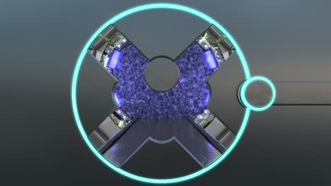 la escotilla metálica con luces de neón abre una vista panorámica a la escena del paisaje de la nave espacial. fondo abstracto 3d de corredor de ciencia ficción con portal. tecnología futurista vj abstracto para títulos tecnológicos.