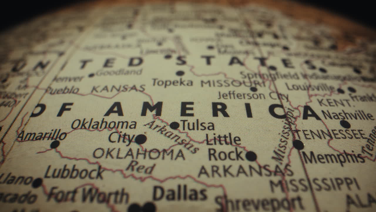 Close-up of a vintage map of the USA