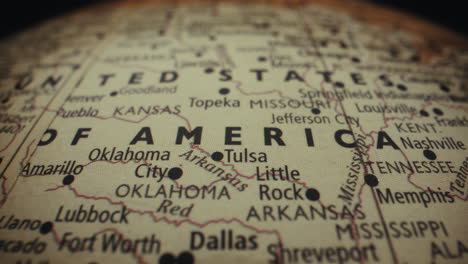 close-up of a vintage map of the usa