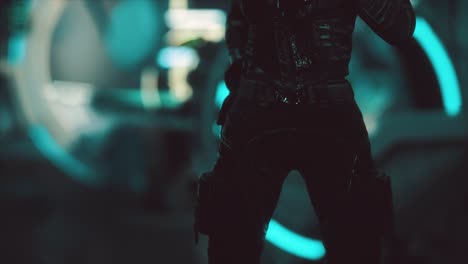 mujer futurista en un laboratorio de ciencia ficción