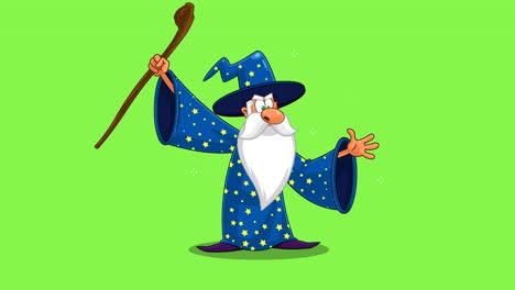 wizard cartoon character with a cane casting a spell