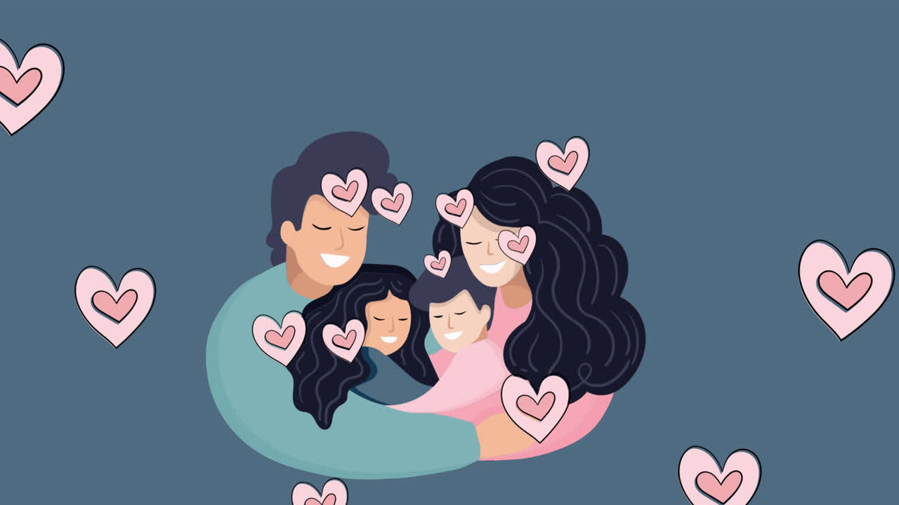 Premium stock video - Animation of happy biracial parents and children ...