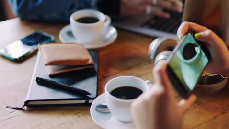 Coffee-shop,-cafe-and-hands-taking-a-photo