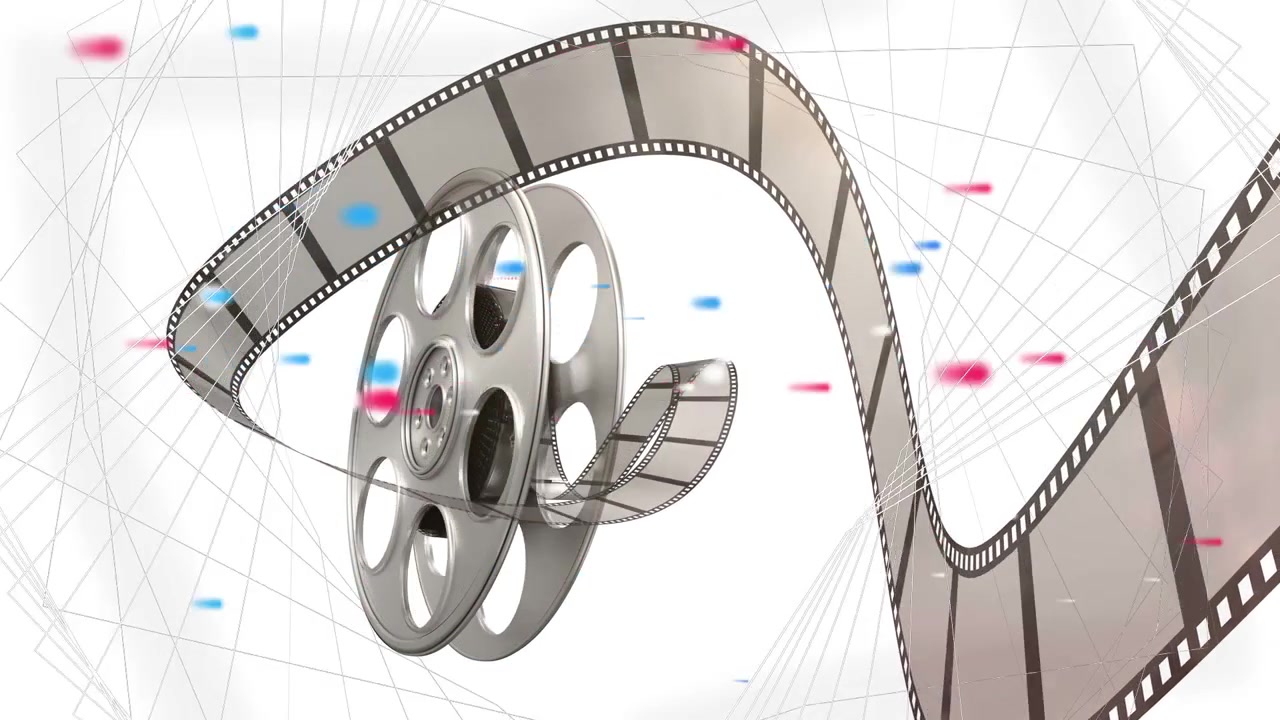 Bobina e pellicola cinematografica dinamica con elementi digitali astratti