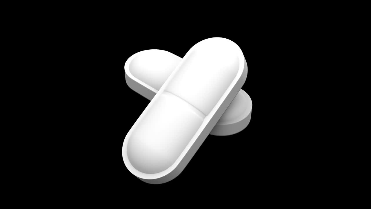 dos pastillas blancas girando. bucle sin costuras. canal alfa luma mate. 4k uhd. renderizado en 3d.
