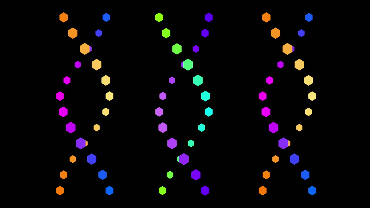 animación de adn colorido que gira sobre un fondo negro