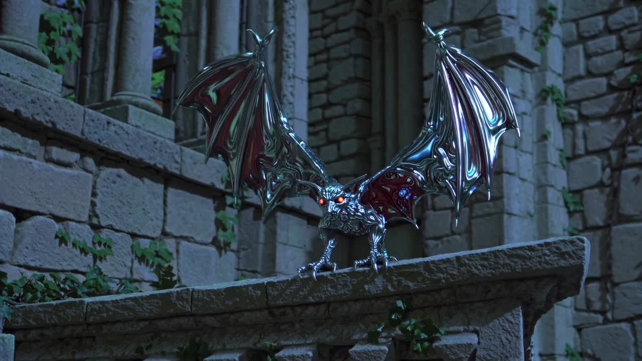 Metallic Dragon Creature on Castle Wall