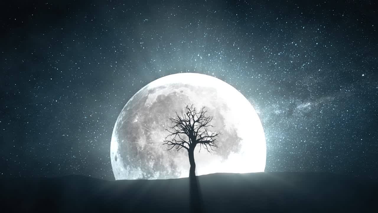 un árbol misterioso iluminado por la luna