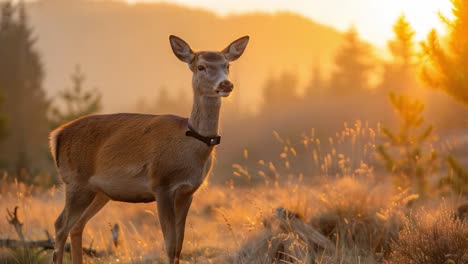 deer in a golden field at sunrise