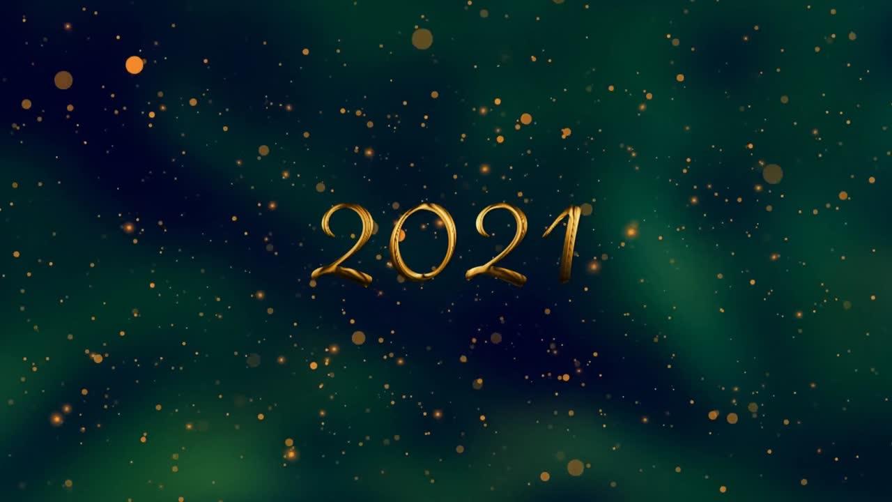 animación del texto de 2021 sobre luces brillantes sobre un fondo oscuro