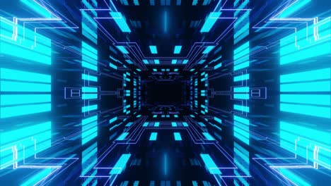 animación en bucle sin costuras de 4k. vuela a través de un túnel simétrico de espejo con patrón de neón, patrón de brillo de ciencia ficción. luz de neón de reflexión brillante. fondo brillante simple, estructura de ciencia ficción