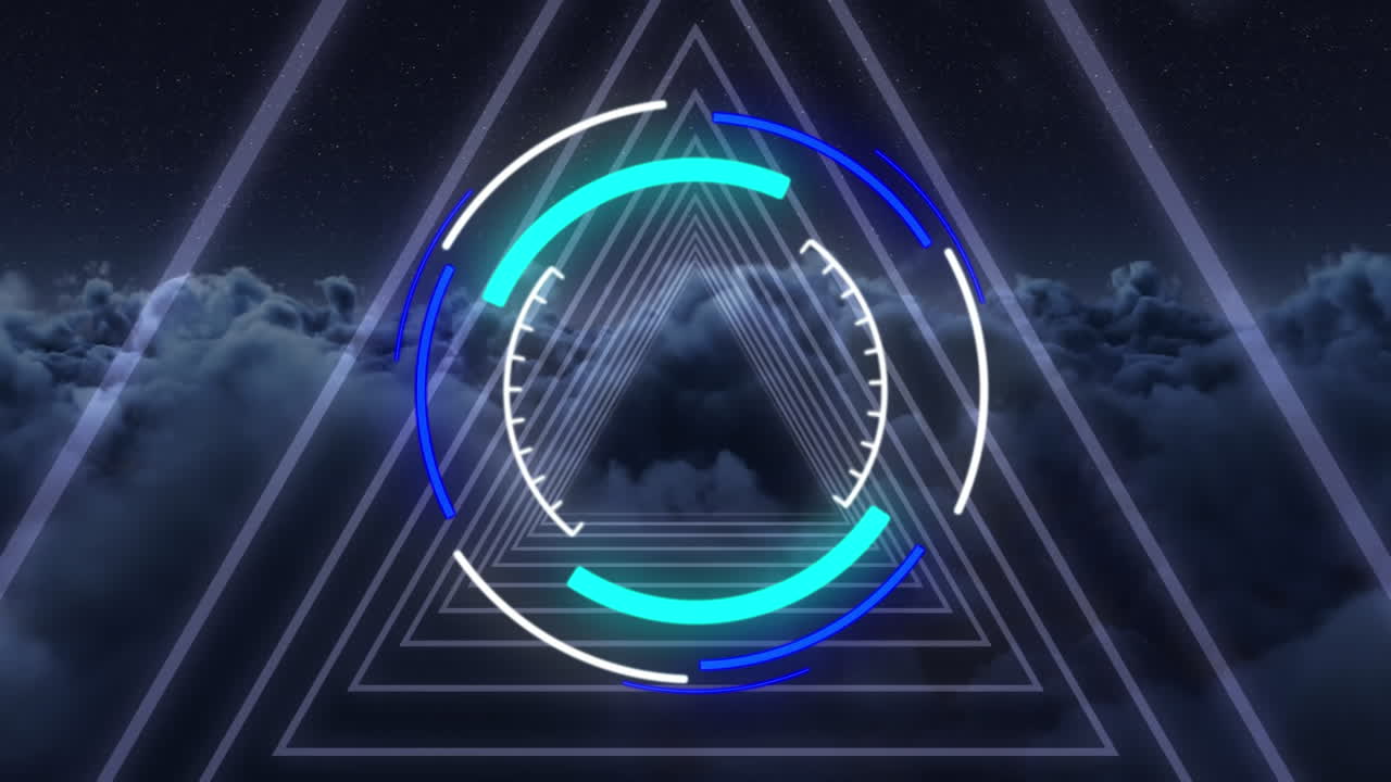 삼각형과 구름 위의 비디오 처리 서클