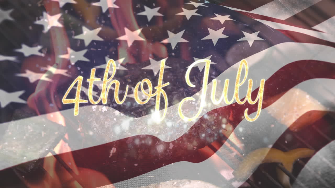 4th of July text with an American flag and barbecue on fourth of july