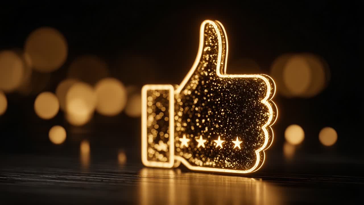 A Glimmering Thumbs Up Symbolizes Instant Approval and Positive Feedback in a Creative Digital Landscape with Bokeh Effects