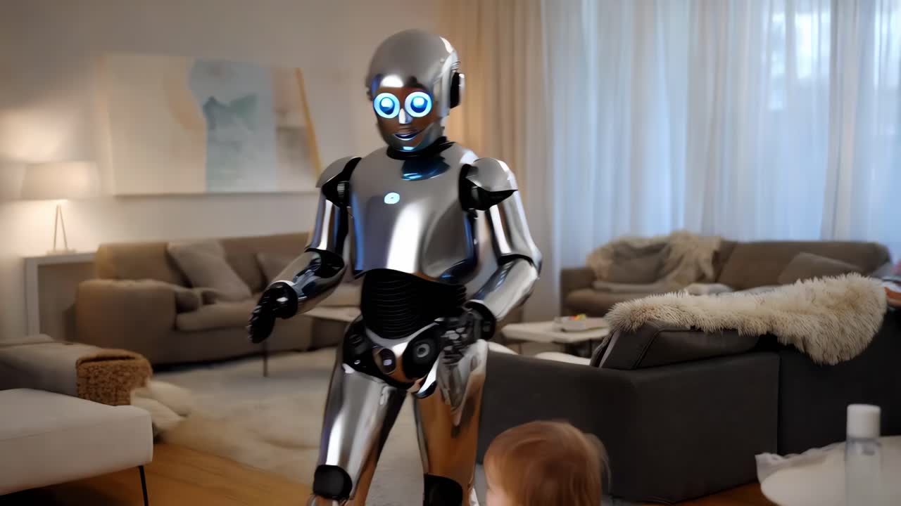 robot interactuando con un niño en un hogar