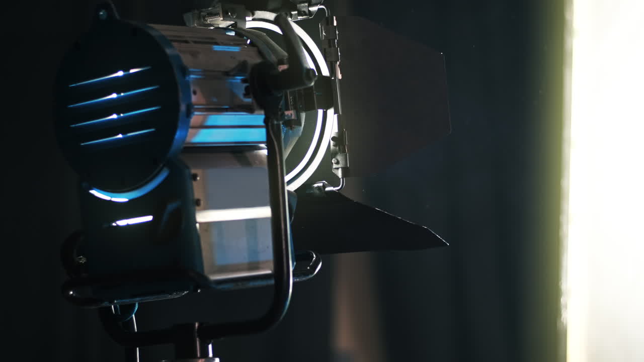 Professional lighting equipment on the movie set with smoke in the air