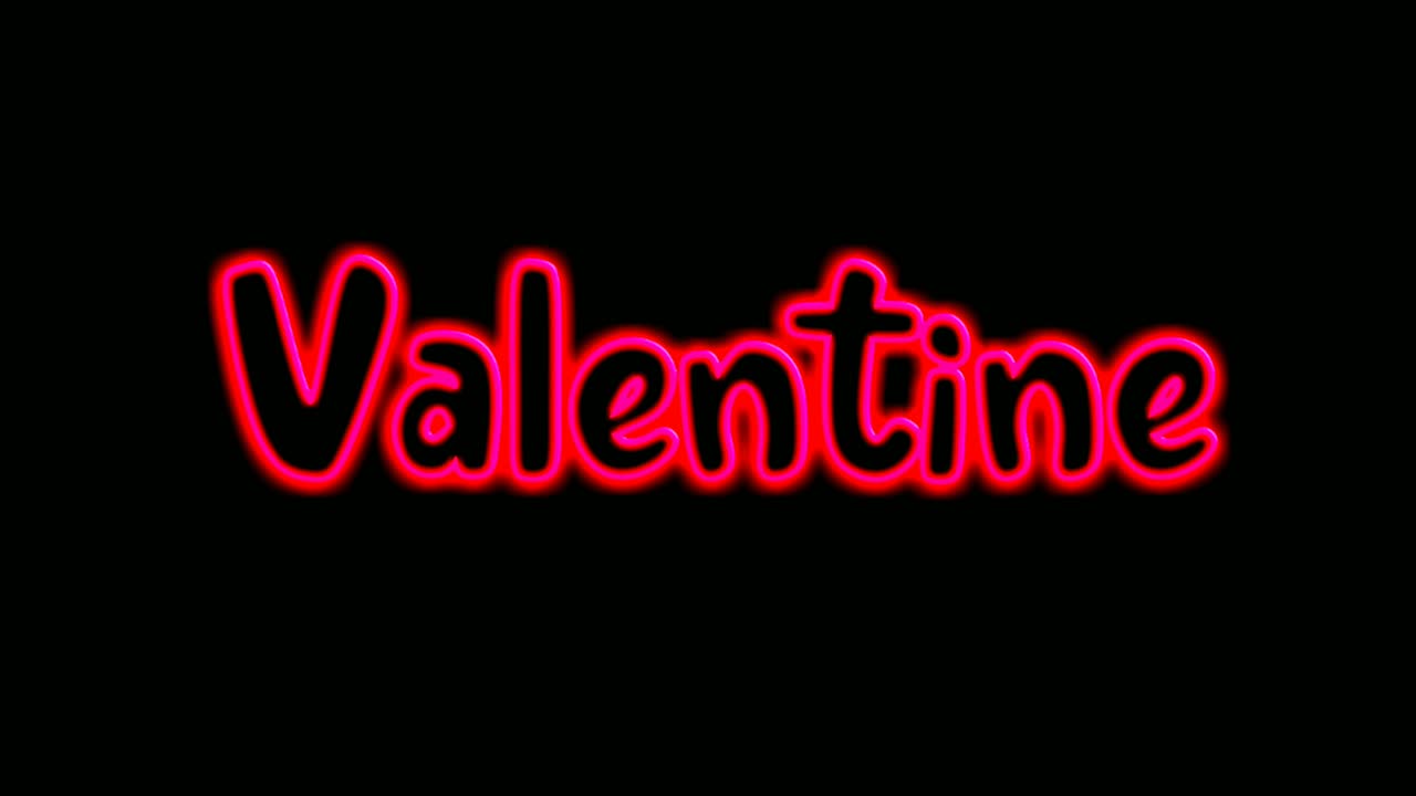 Testo animato al neon "Happy Valentine", sfondo nero 4K per promozioni TV, salvaschermo, marketing aziendale, display di siti web, festività di San Valentino e varie funzioni