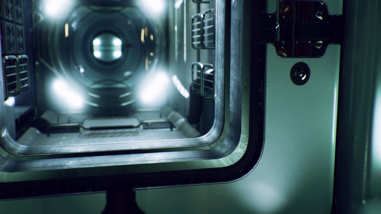 Sleek metallic corridor with futuristic lighting in a sci fi setting