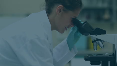 animación de moléculas sobre el científico caucásico en el laboratorio