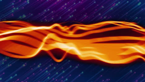 flowing orange wave animation over diagonal lines and dots on dark background