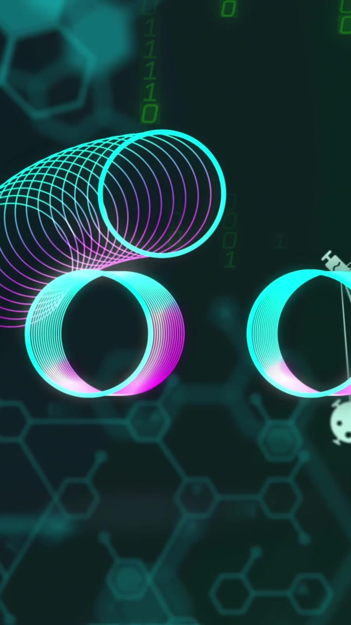 Animation of abstract spring shape and binary coding against medical data processing