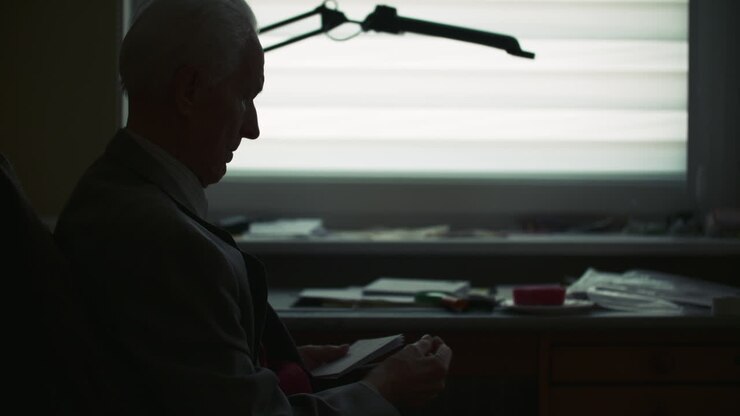 Senior Businessman Writing On Paper At Table In Office 29