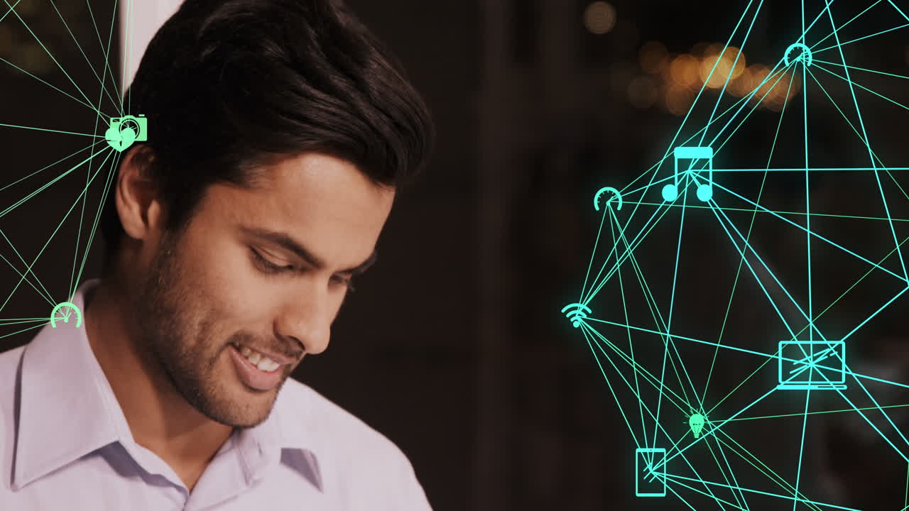 animación de la red de conexiones sobre empresario biracial en el cargo