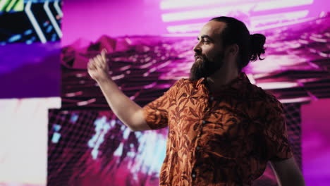dj influencer dancing around the club with electronic beats and artistic visuals