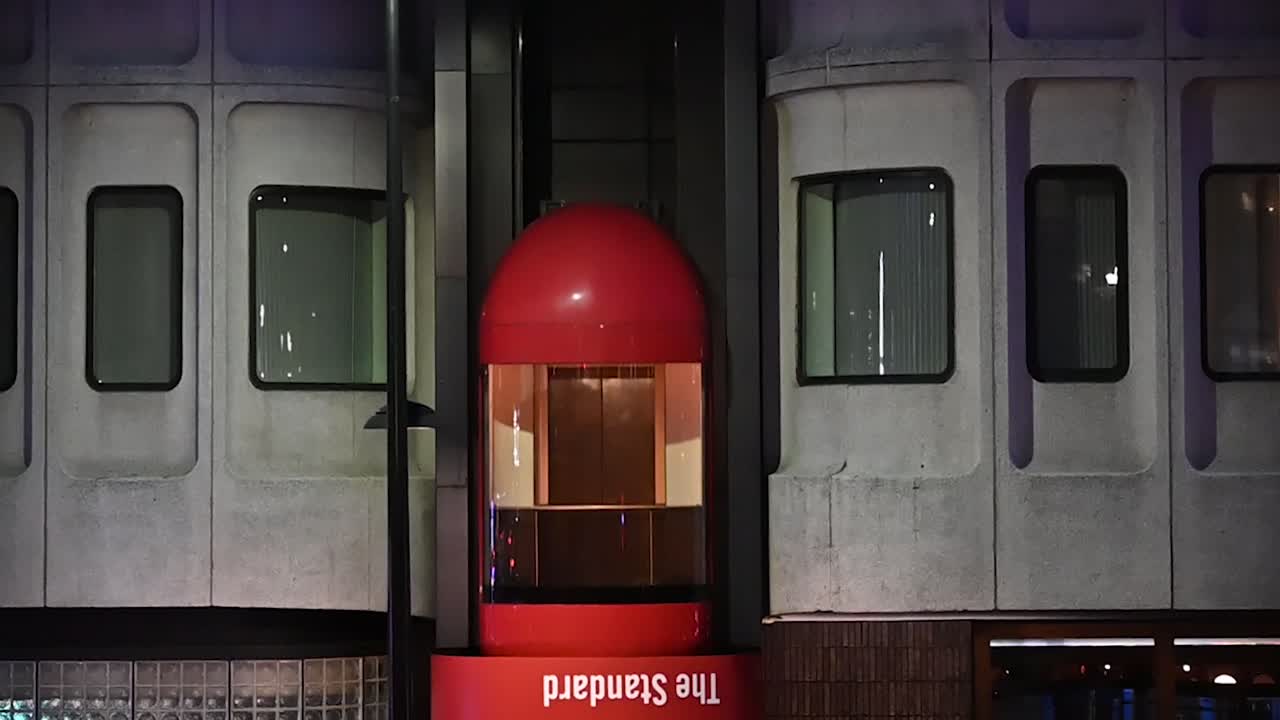 Riding the lift down to 'The Standard', London, United Kingdom
