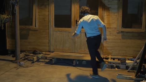 young man dancing outdoors
