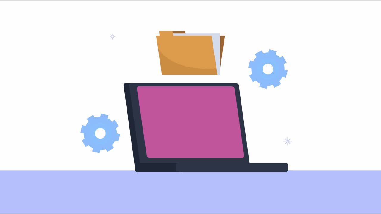 laptop computer with folder and gears